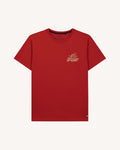 Dark red t-shirt with "carpenter club" embroidery