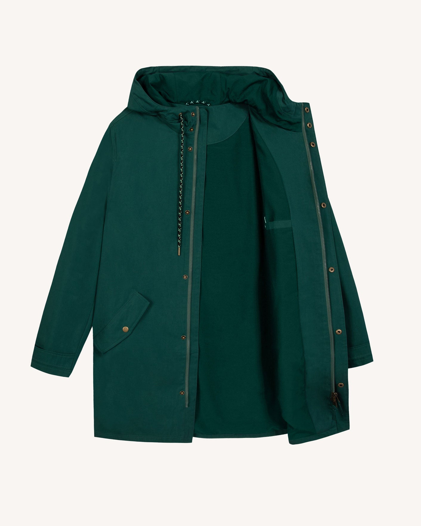 Fir green long-sleeve top with coloured drawstrings