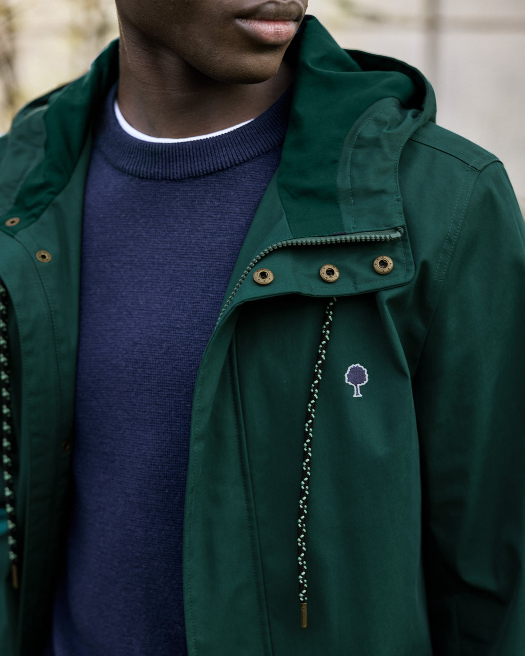 Fir green sleeved piece with coloured drawstrings