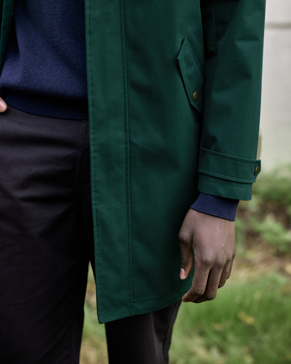 Fir green sleeved piece with coloured drawstrings