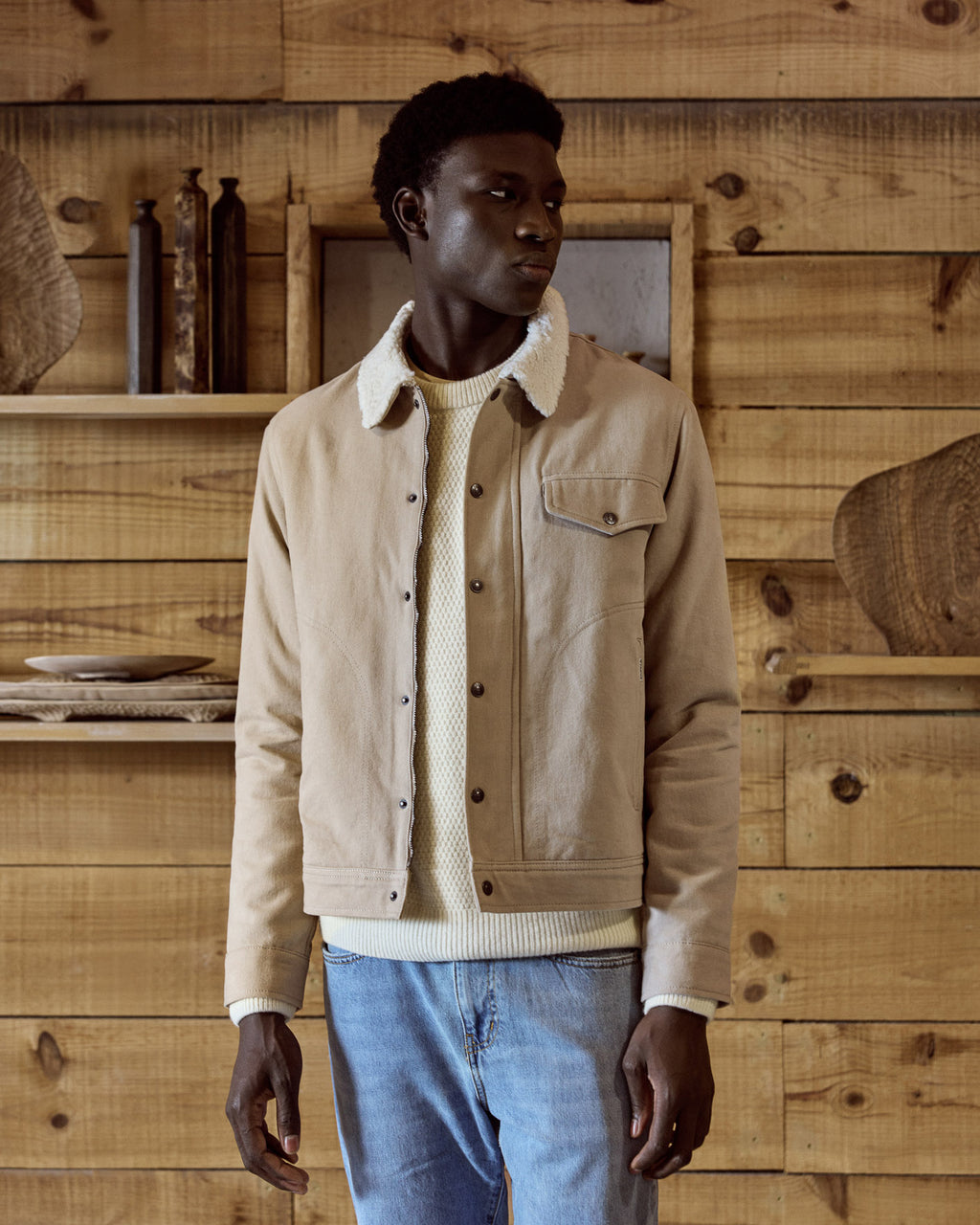Veste beige col en sherpa