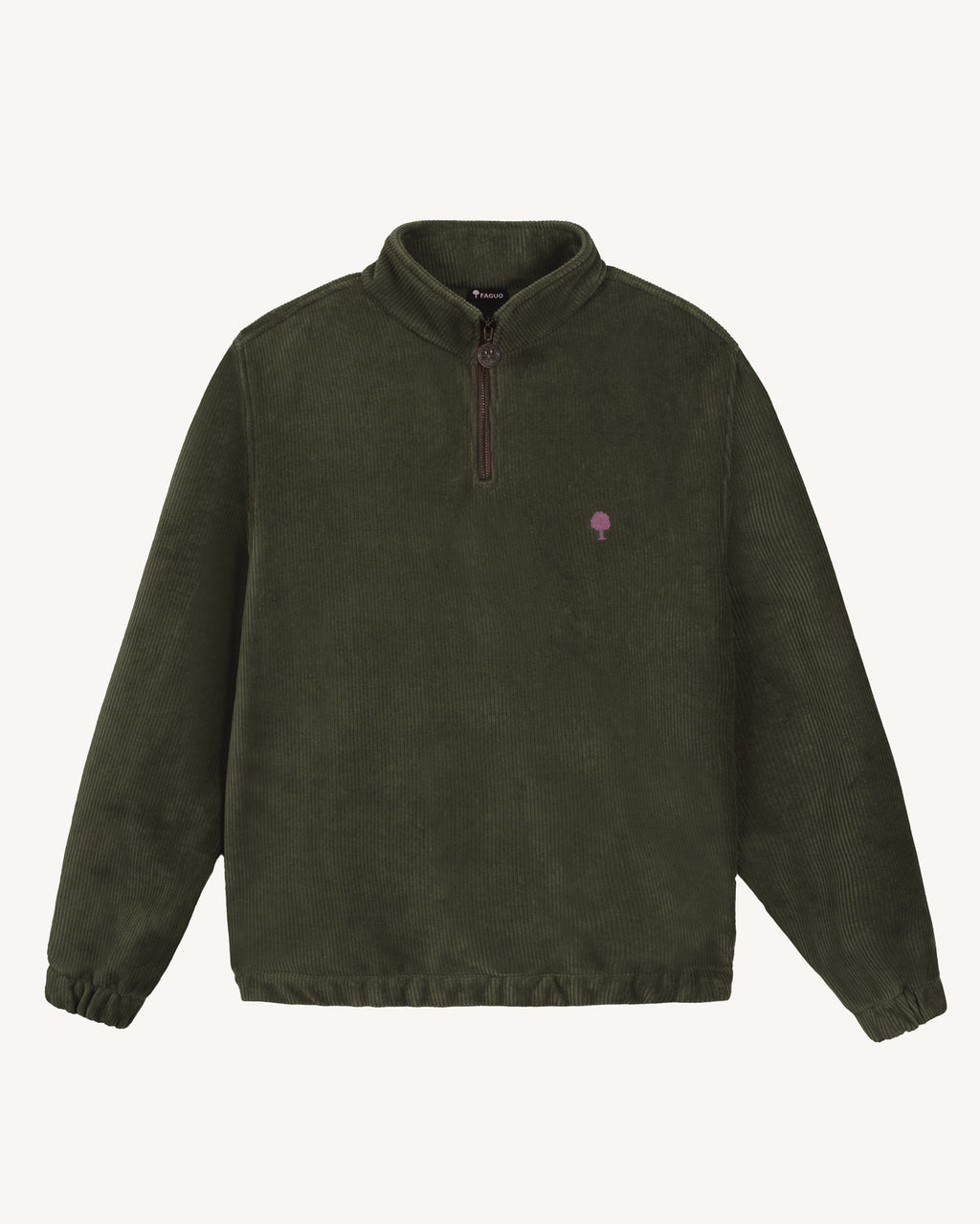Dark olive green zipped high-neck sweatshirt