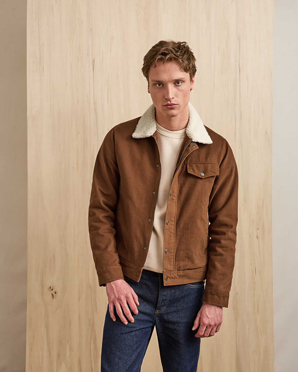 Pieces a manches camel col en sherpa
