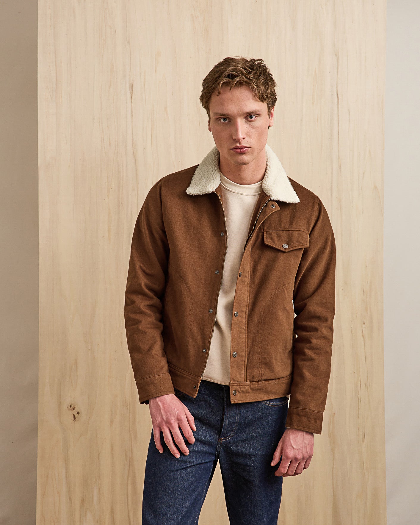 Pieces a manches camel col en sherpa