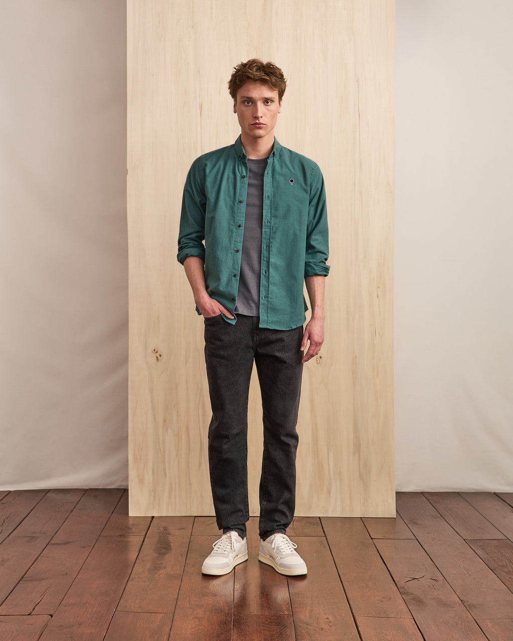 Light green shirt with tree embroidery
