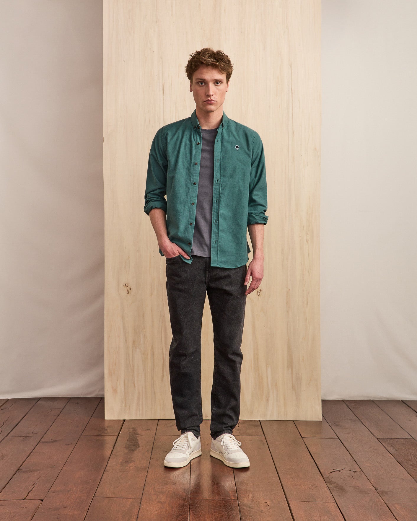 Light green shirt with tree embroidery