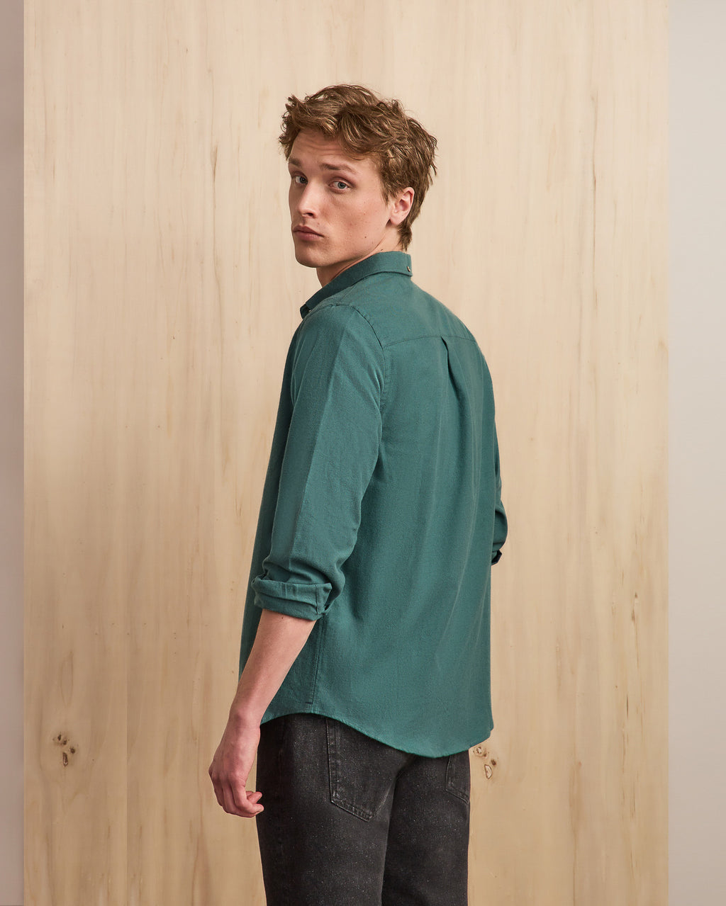 Light green shirt with tree embroidery