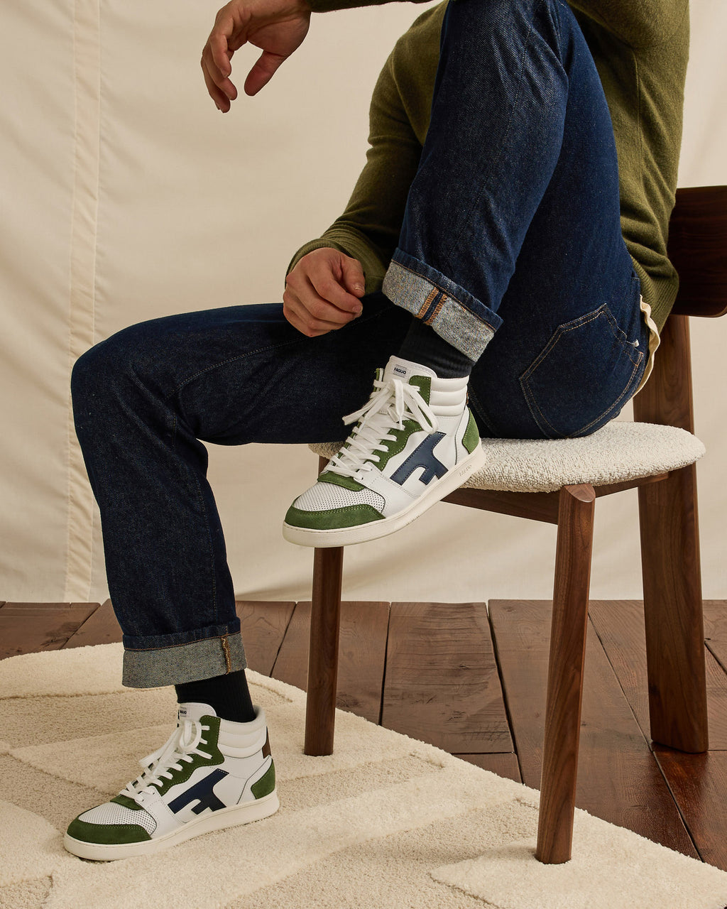 Baskets blanches & kaki
