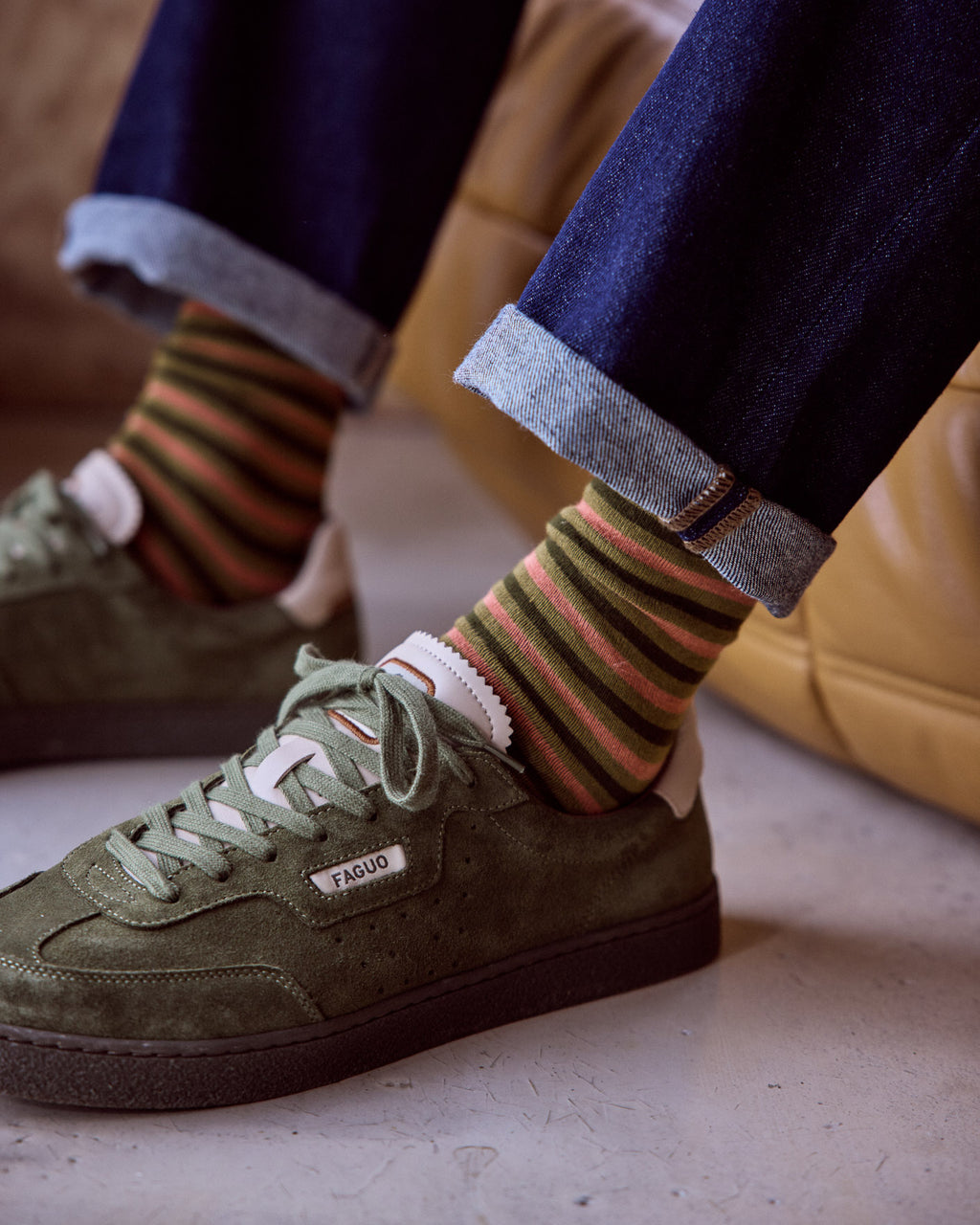 Chaussettes olive & kaki jacquard