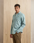 Green & light blue tree embroidery shirt