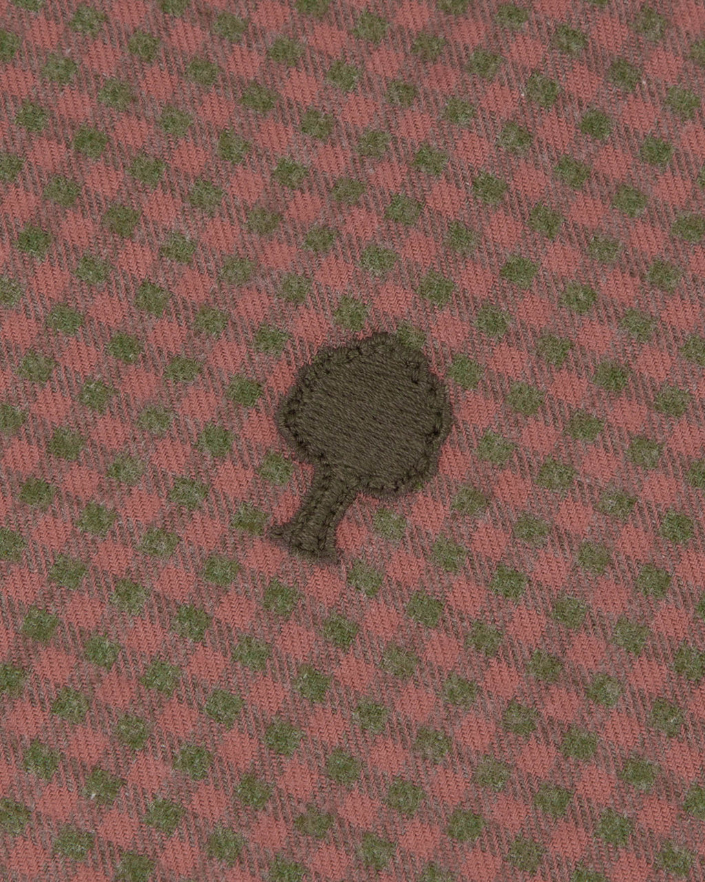 Khaki & pink tree embroidery shirt