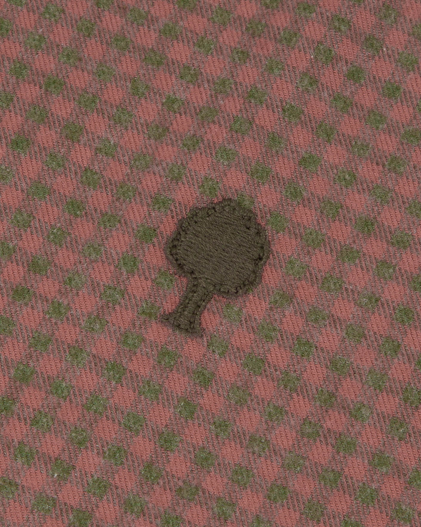 Khaki & pink tree embroidery shirt