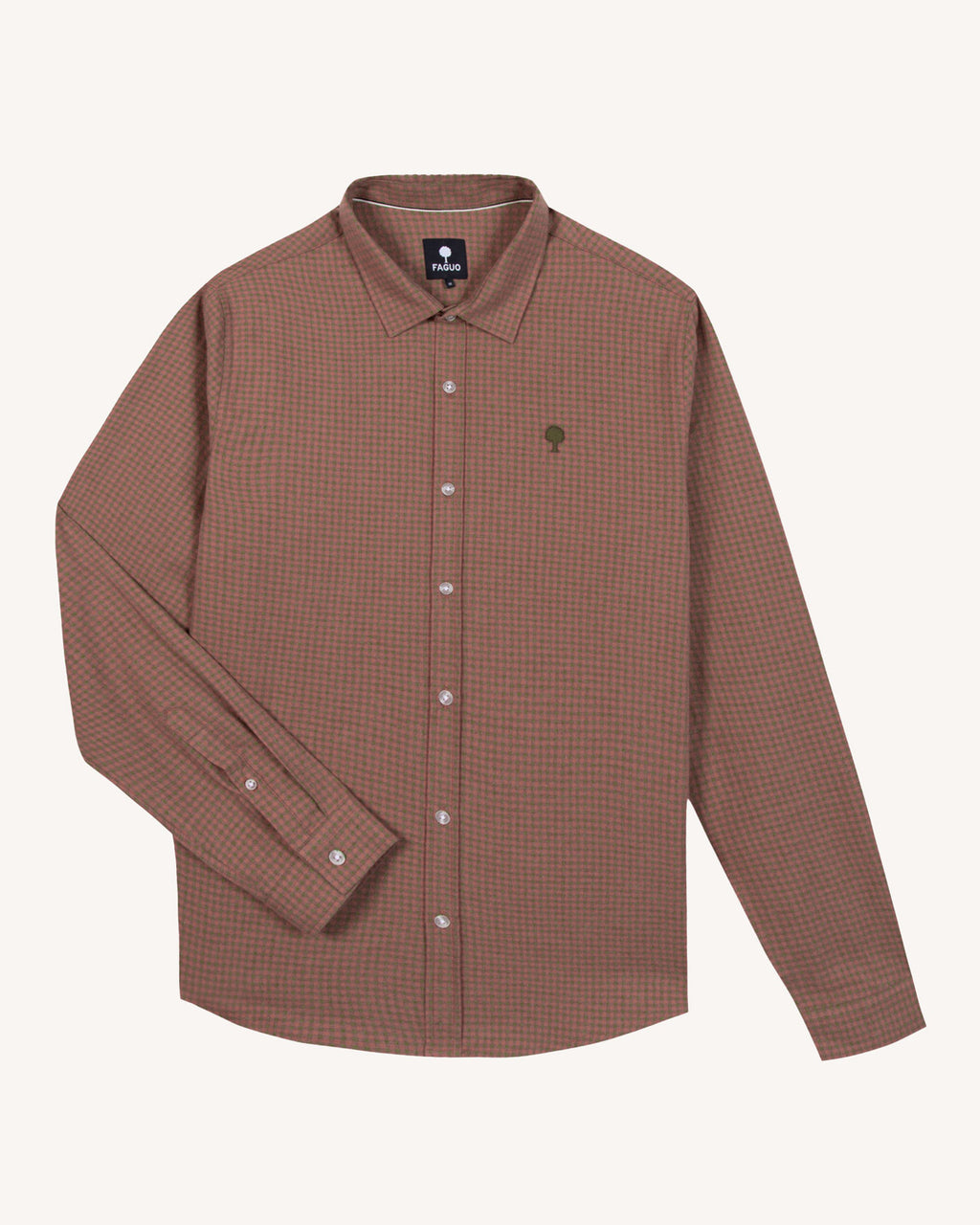 Khaki & pink tree embroidery shirt