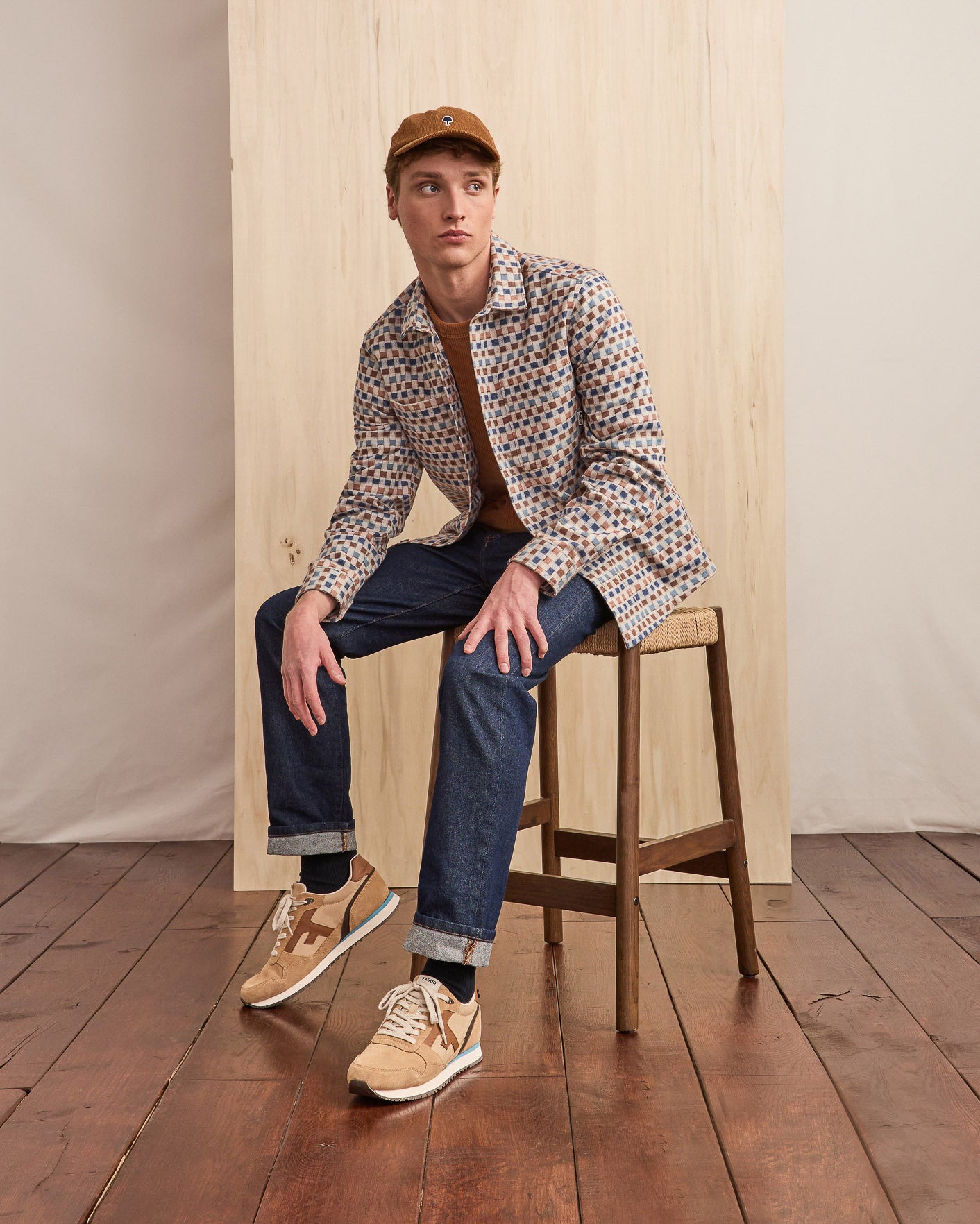 Chemise beige & camel poches poitrine