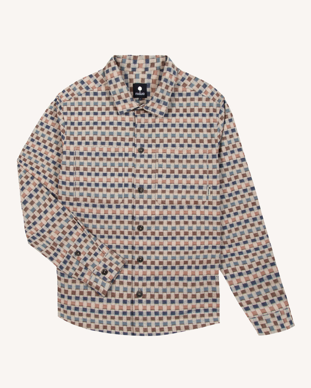 Chemise beige & camel poches poitrine