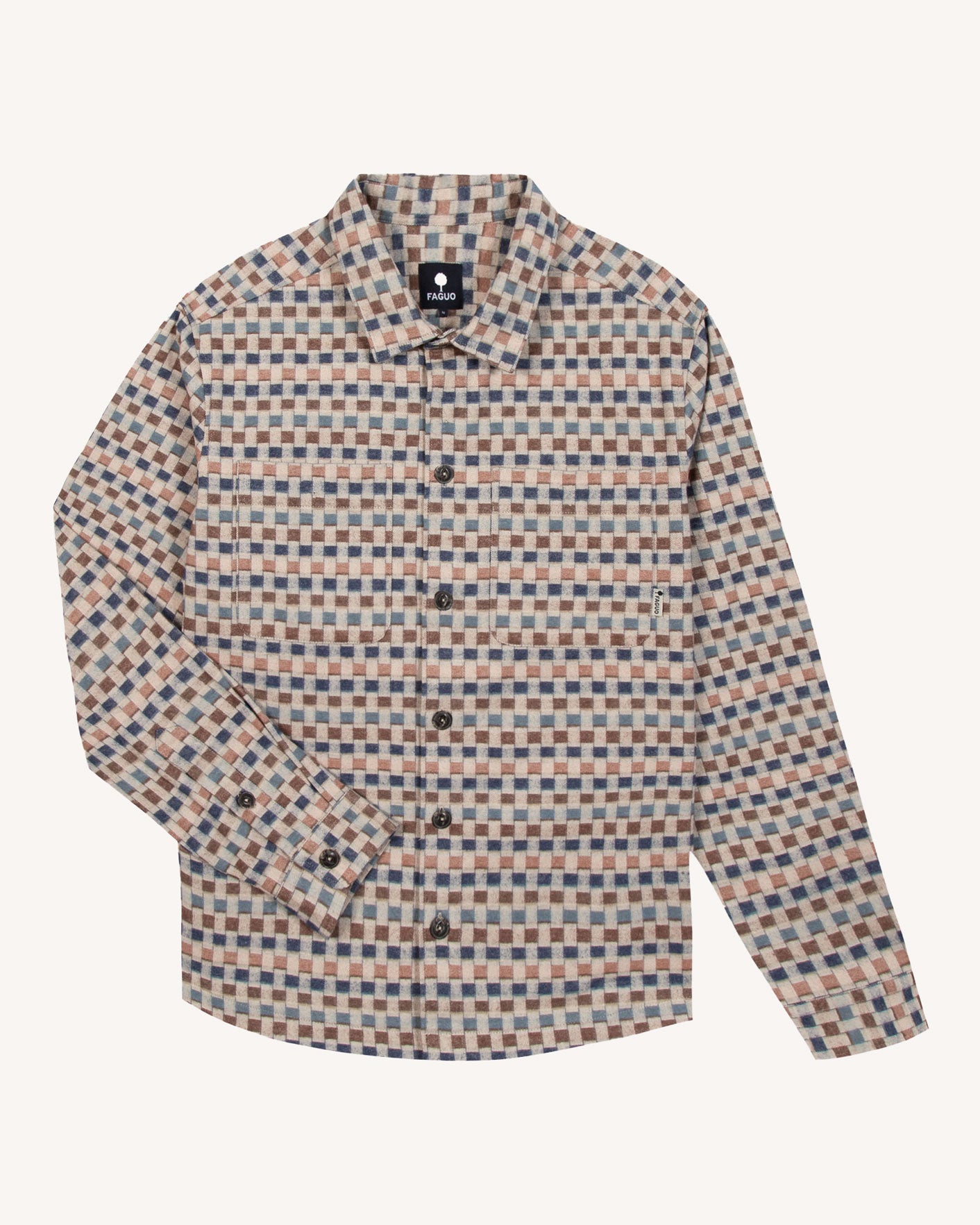 Chemise beige & camel poches poitrine