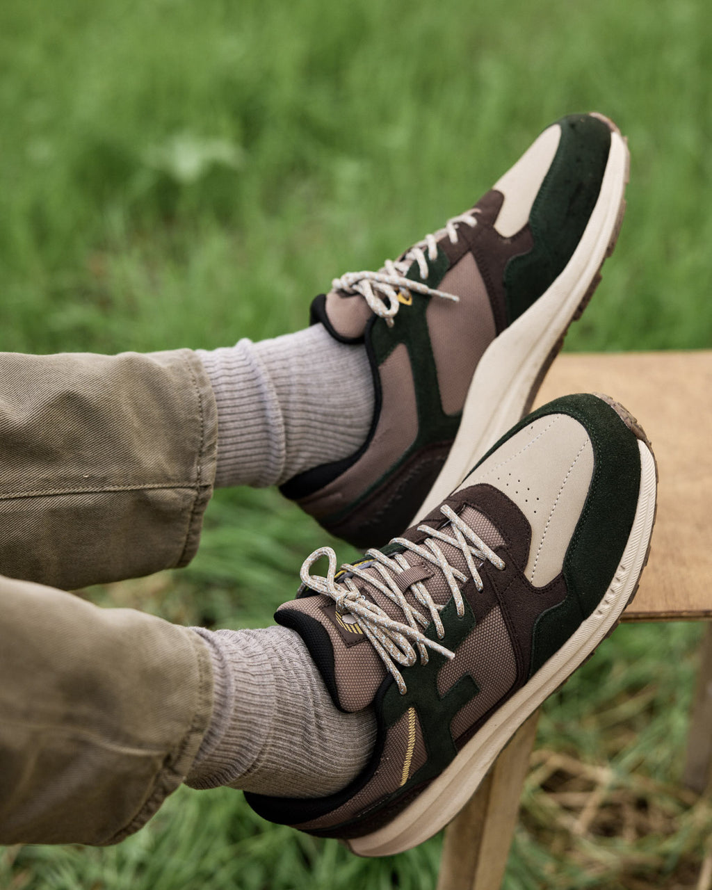 Dark green & taupe running shoes