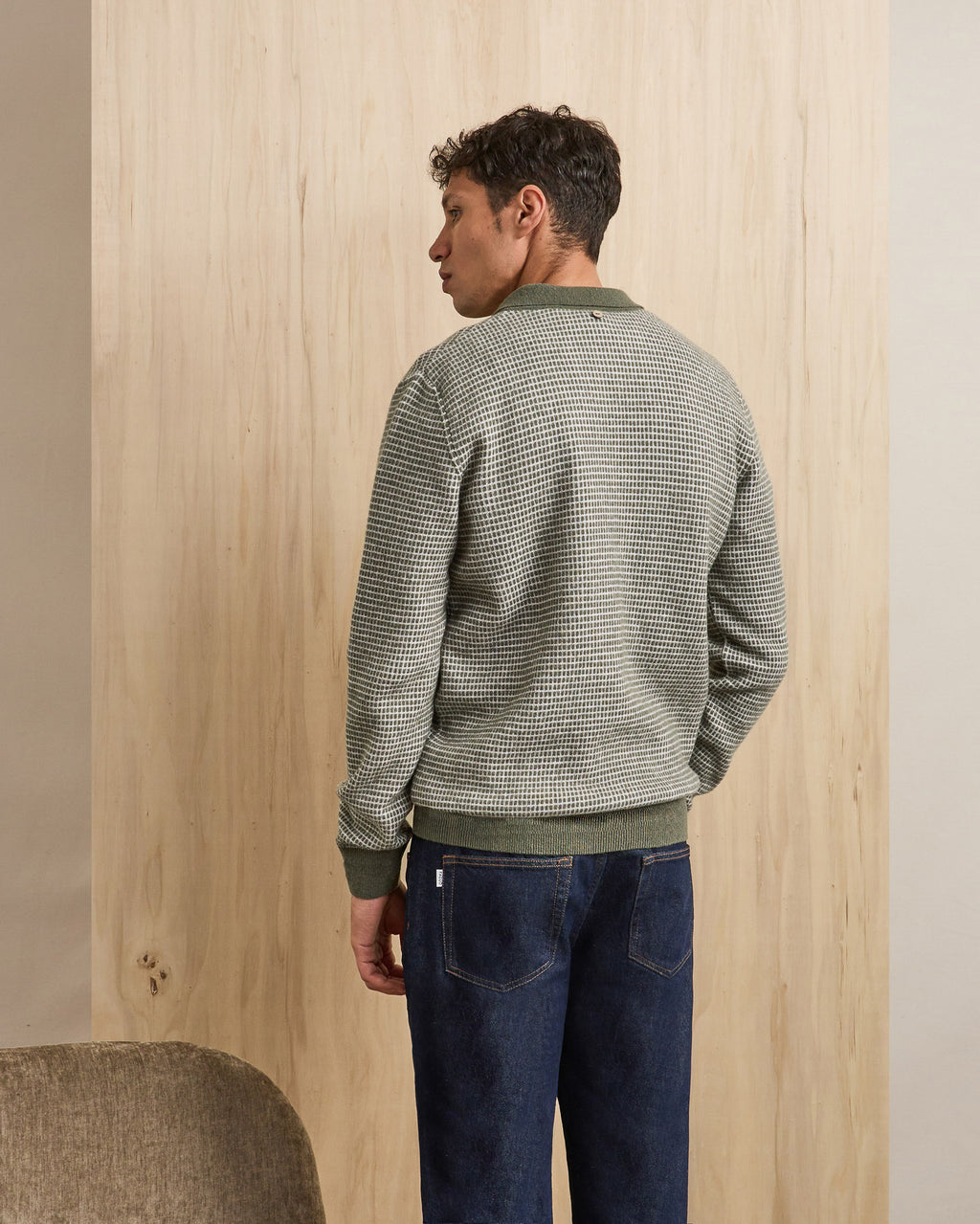 Dark green & ecru knit