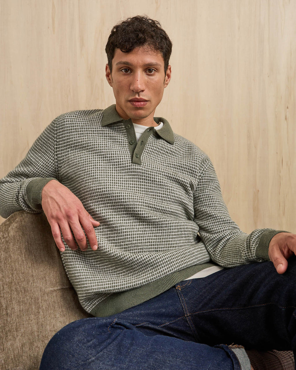 Dark green & ecru knit