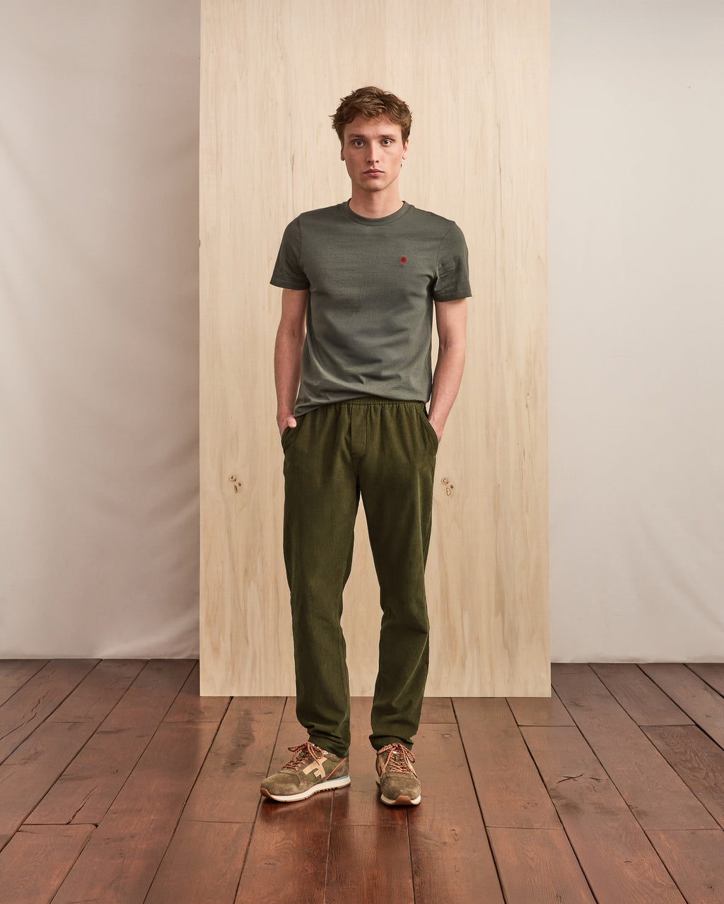 Pantalon elastique Dreuille vert olive foncé