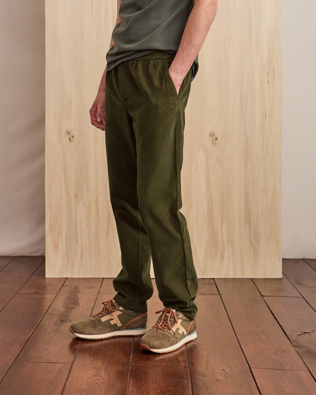 Pantalon elastique Dreuille vert olive foncé