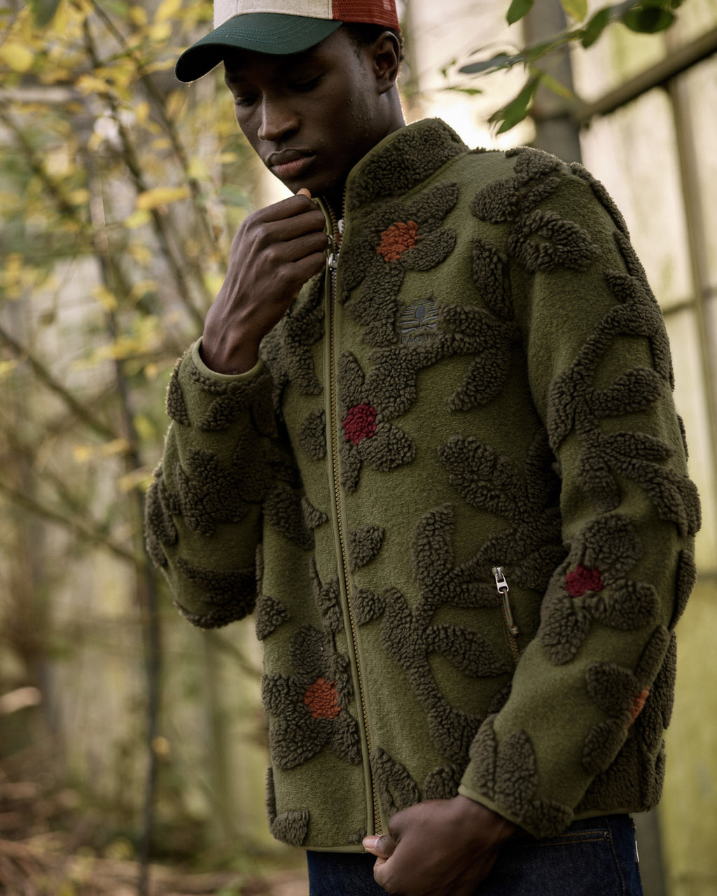 Long-sleeve fleece jacket Senonchenches olive and khaki