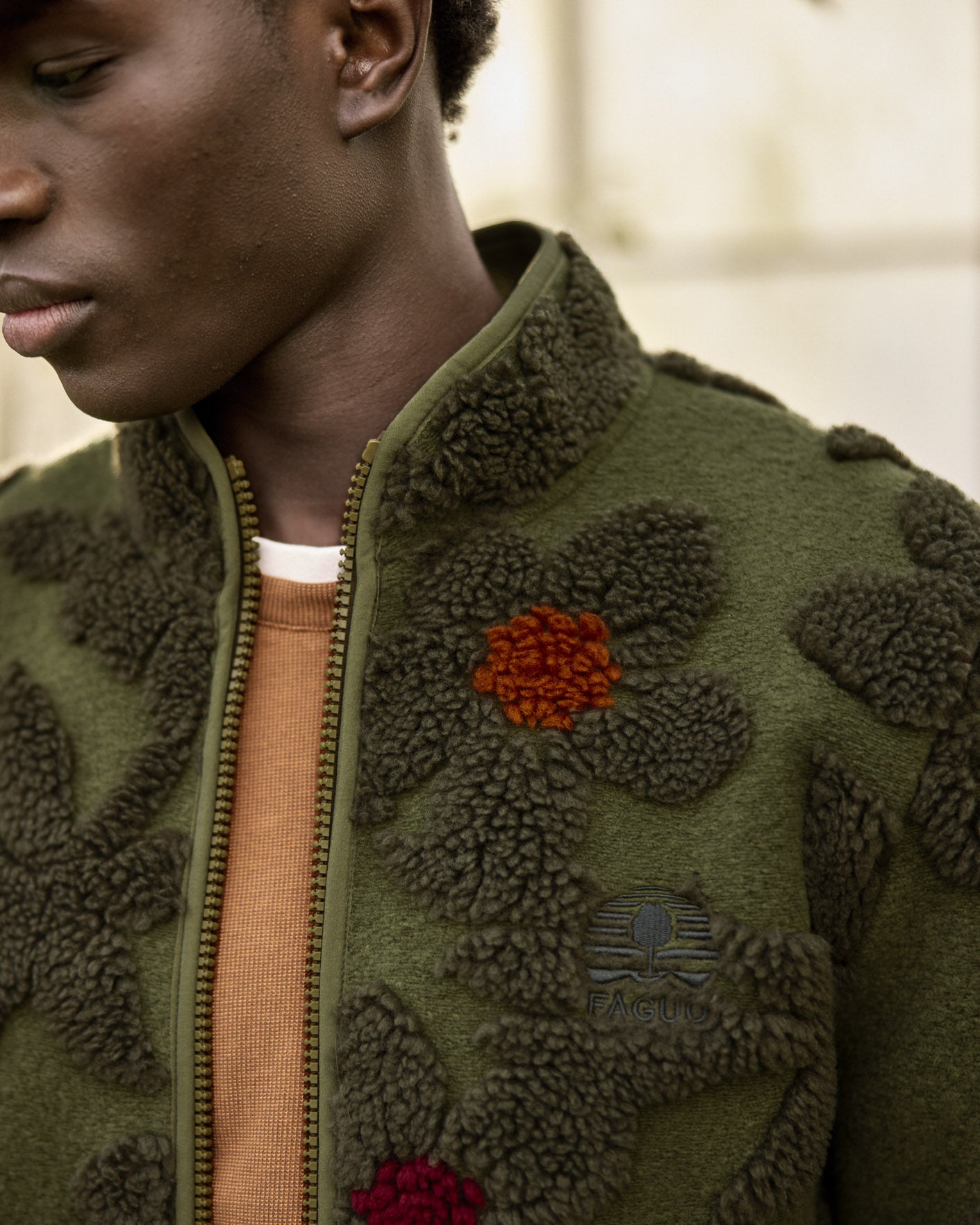 Long-sleeved fleece jacket Senonchenches olive and khaki
