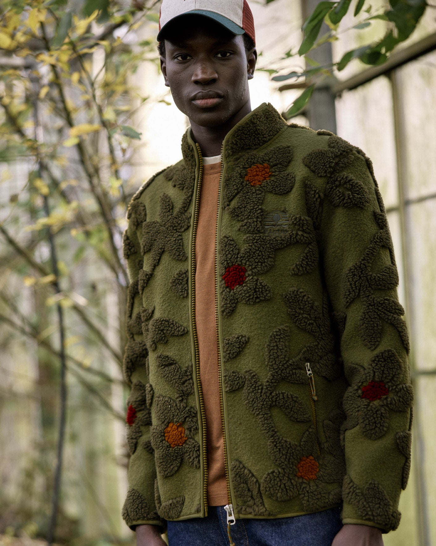 Long-sleeve fleece jacket Senonchenches olive and khaki