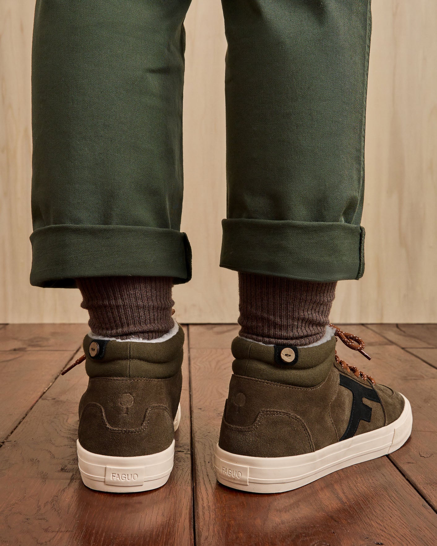Walnut mid khaki high-top trainers