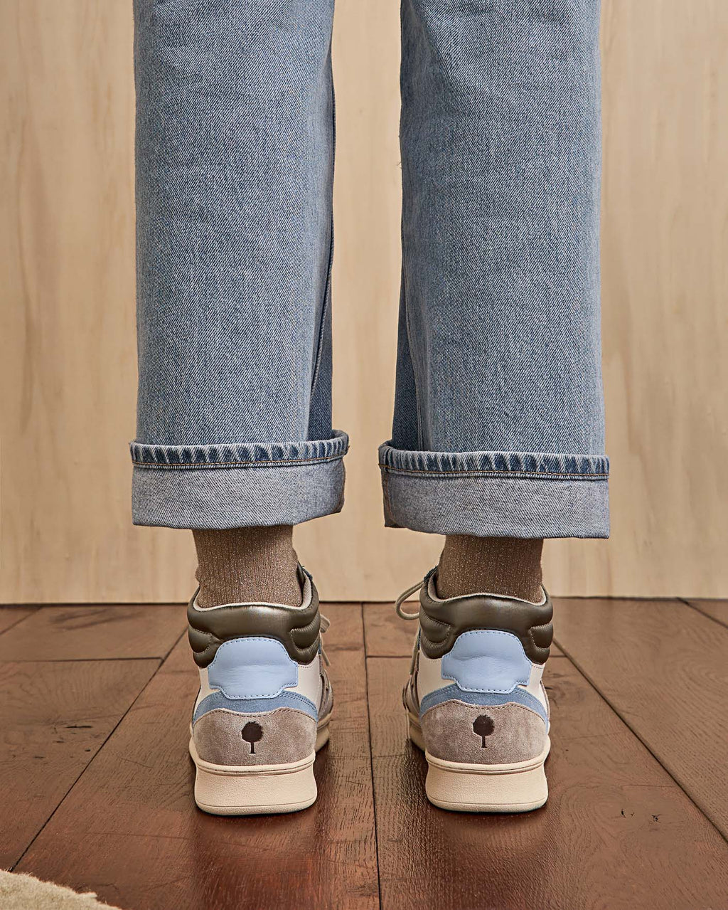 Baskets montantes Hazel mid écrues et bleu clair