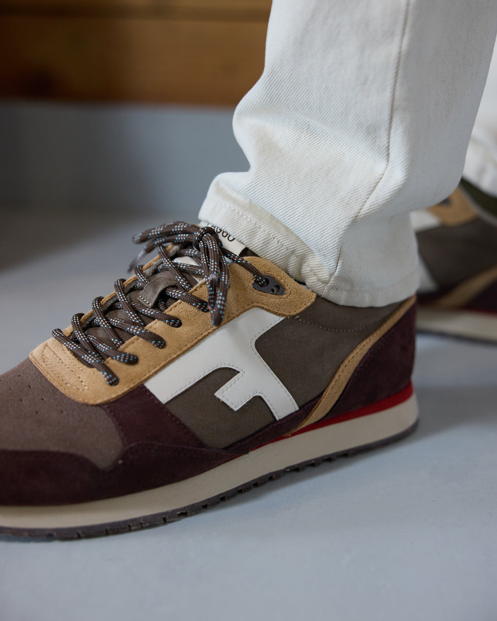Taupe running shoes
