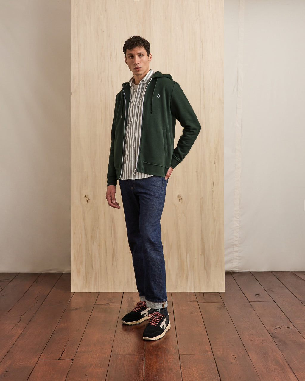 Sweat zippé vert foncé coton MESNIL