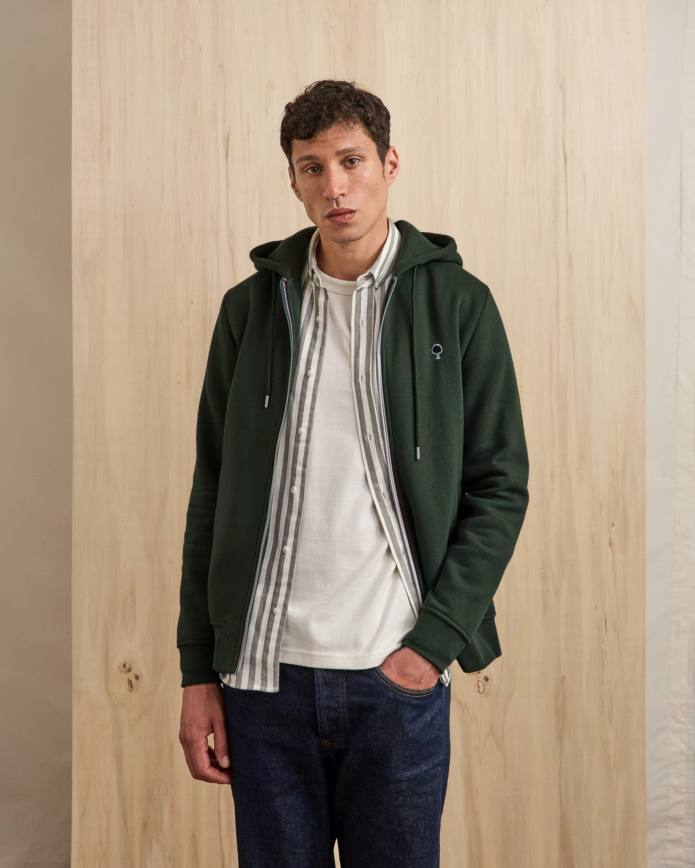 Sweat zippé vert foncé coton MESNIL