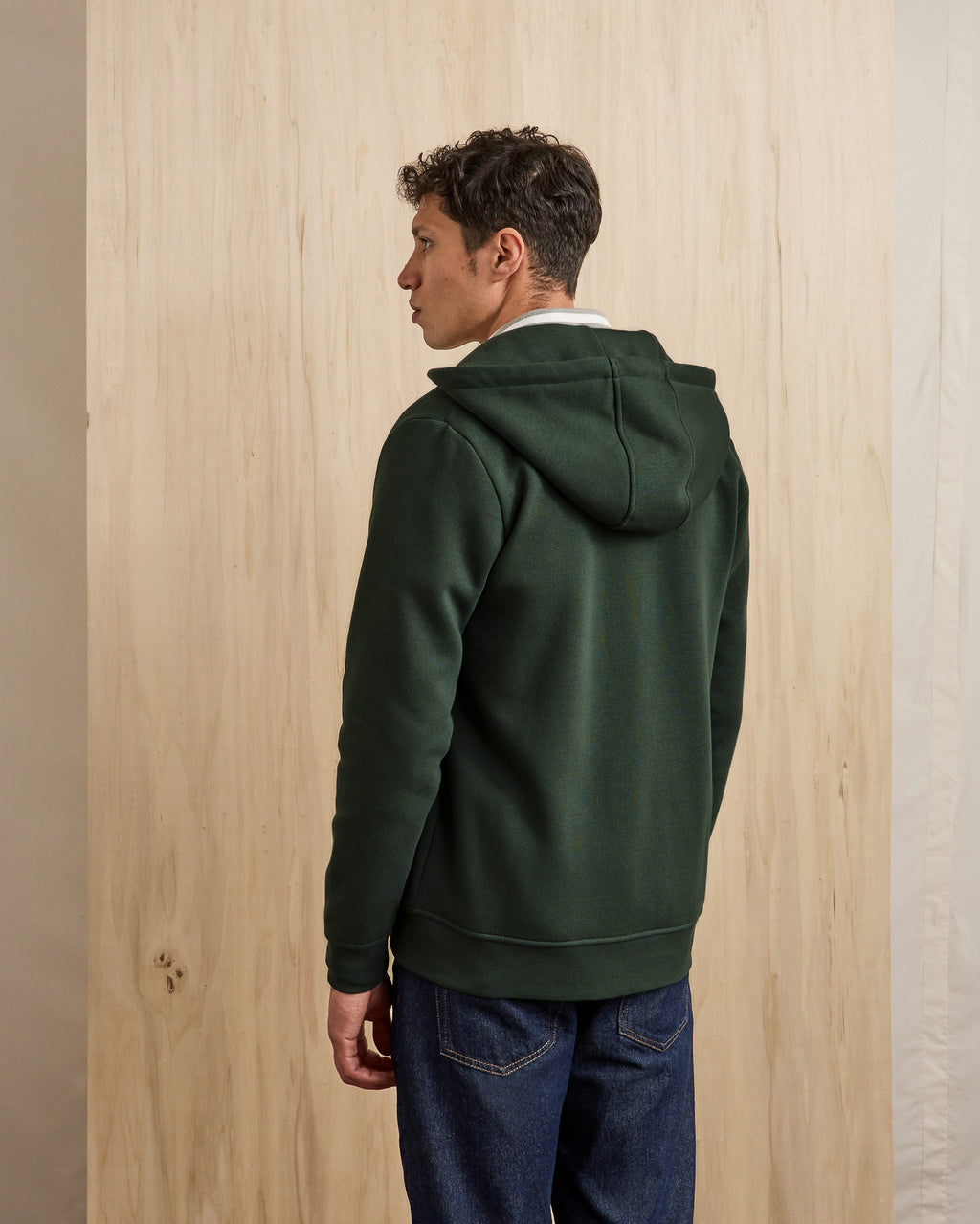 Sweat zippé vert foncé coton MESNIL