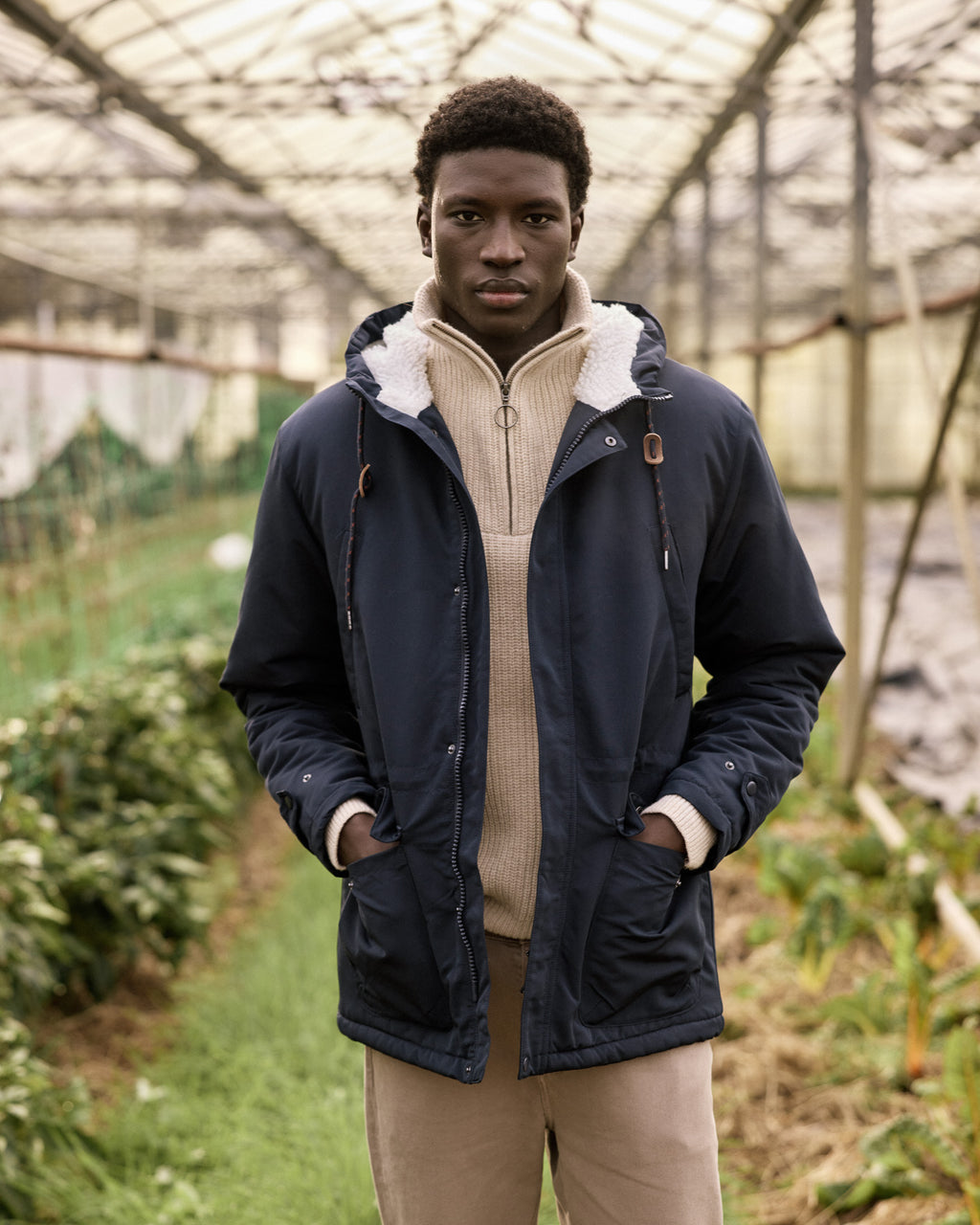 Navy blue polyester waterproof parka - VERNON