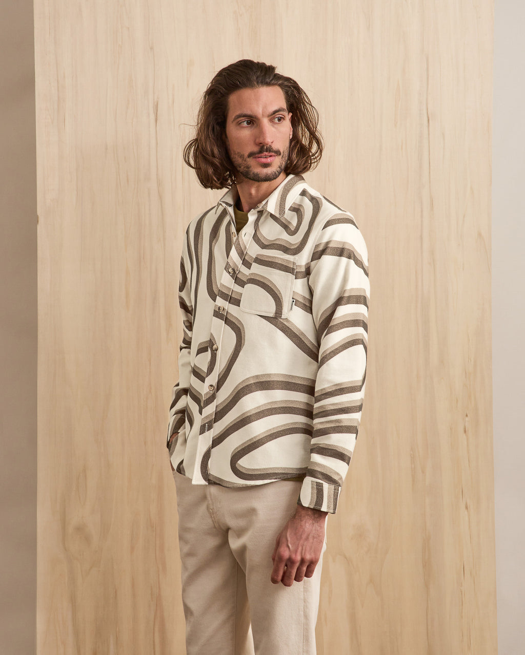 Surchemise beige & camel coton - SIGNY