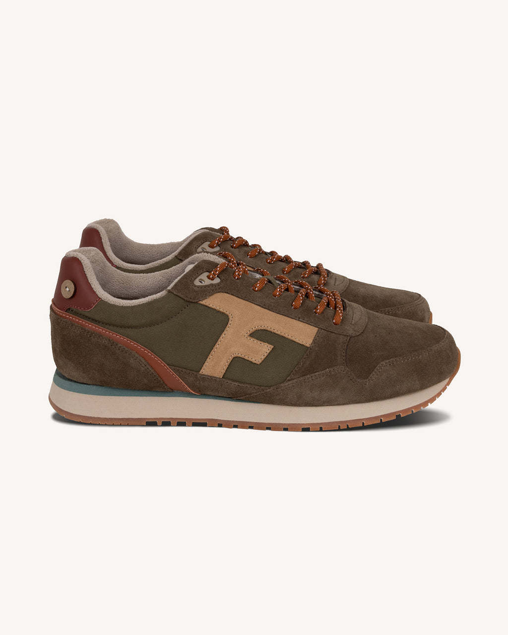 Khaki & beige leather trainers - ELM