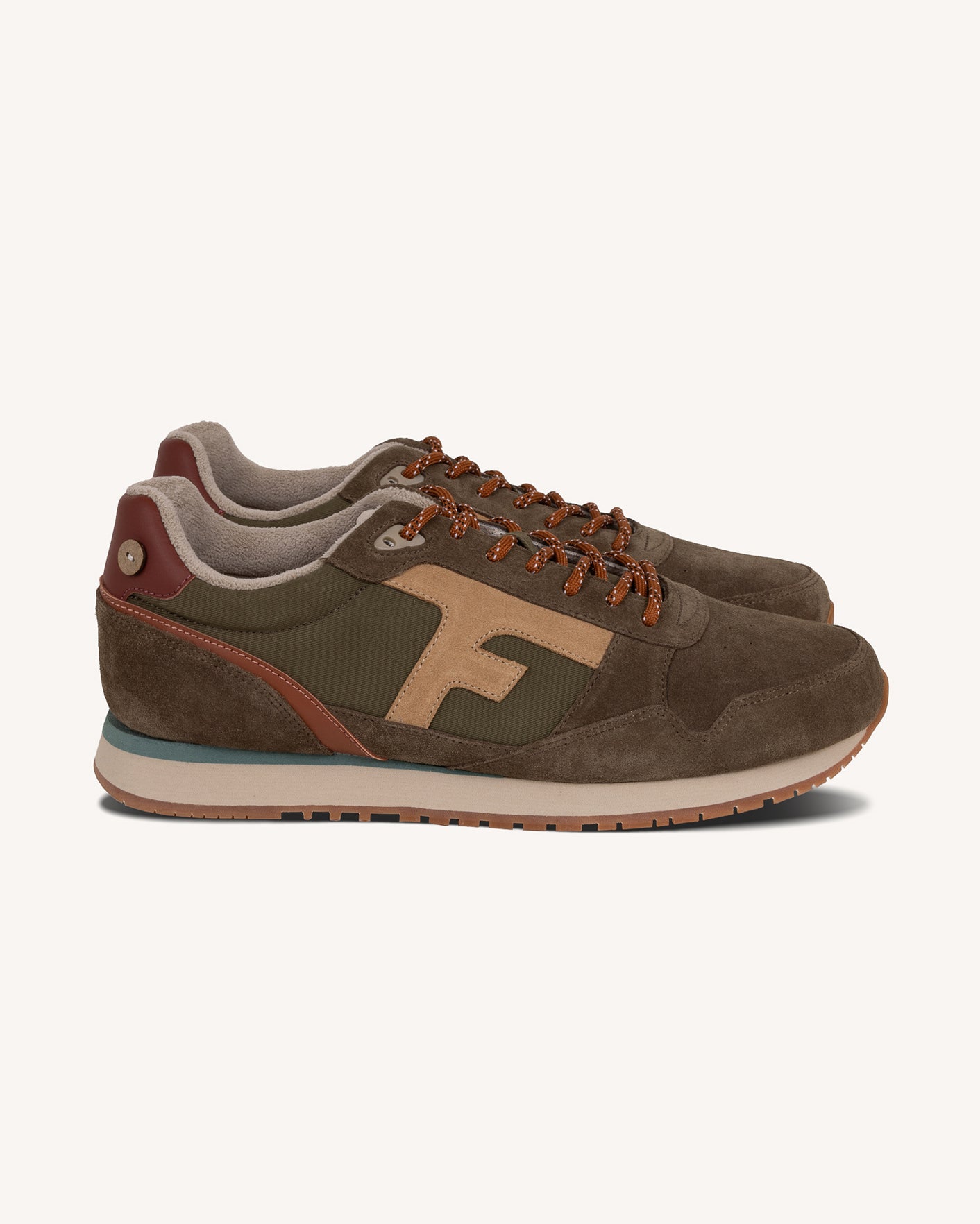 Khaki & beige leather trainers - ELM