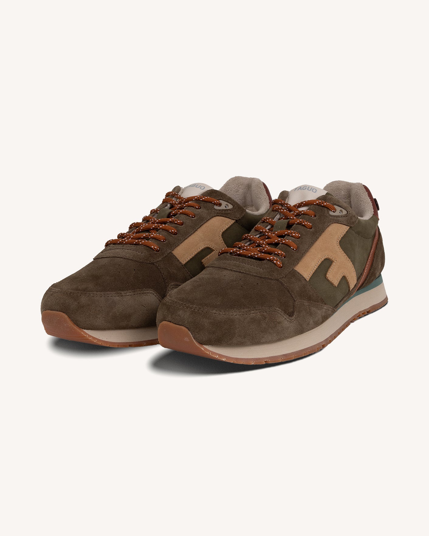 Khaki & beige leather trainers - ELM