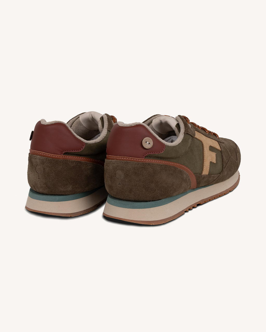 Khaki & beige leather trainers - ELM