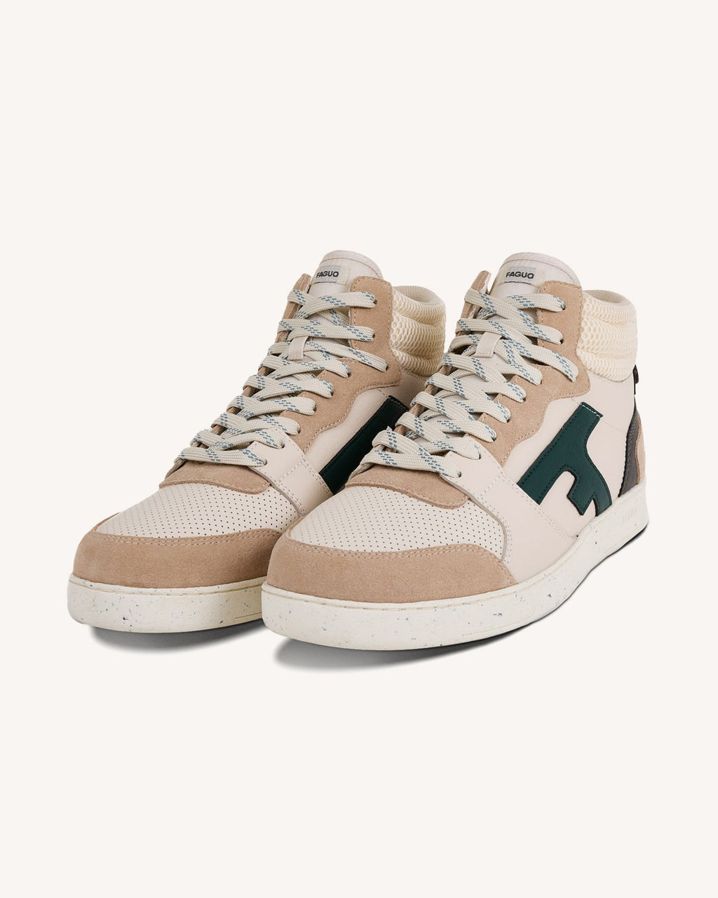 Baskets montantes crème & vert clair cuir - HAZEL MID