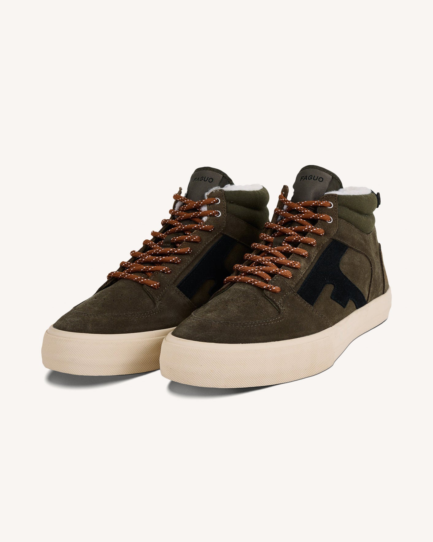 Khaki leather high-top trainers - WALNUT MID