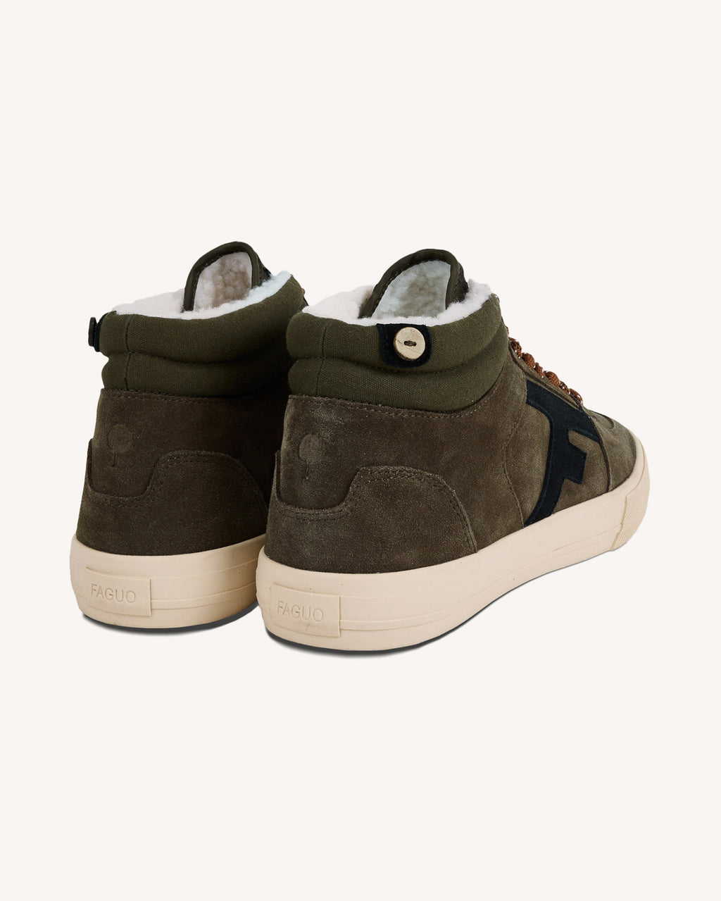 Khaki leather high-top trainers - WALNUT MID
