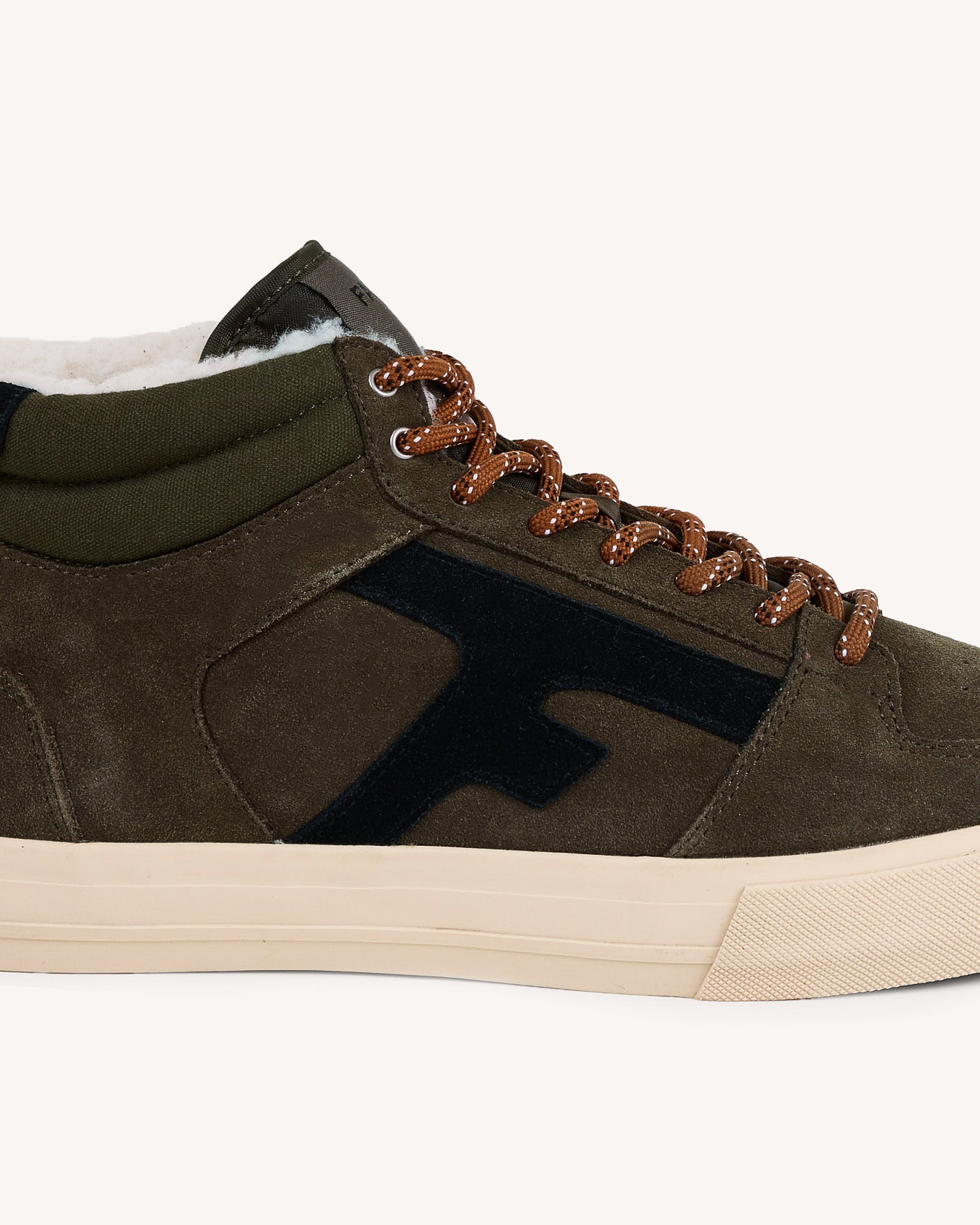 Khaki leather high-top trainers - WALNUT MID