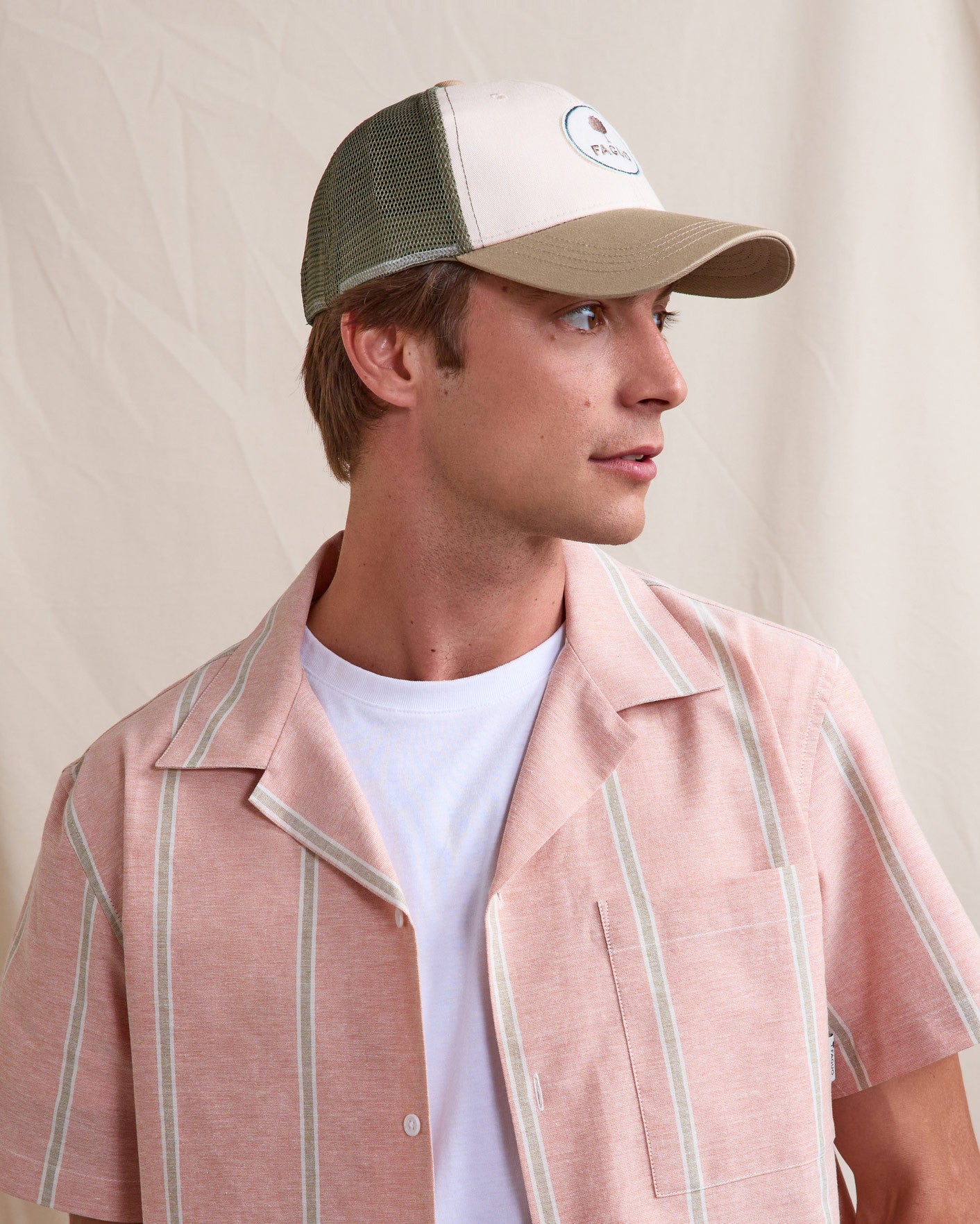 Casquette Trucker cap Chaine et trame Light beige/leaf green
