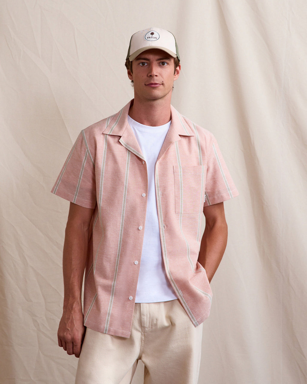 Casquette Trucker cap Chaine et trame Light beige/leaf green
