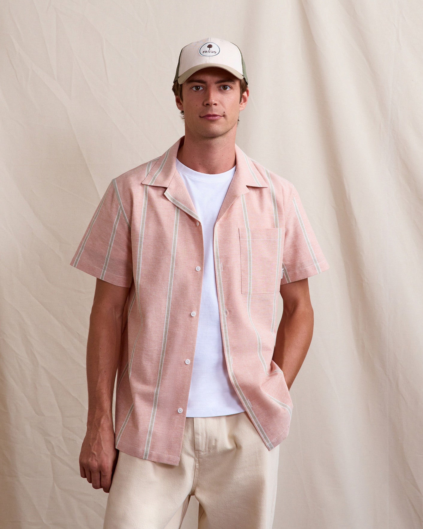 Casquette Trucker cap Chaine et trame Light beige/leaf green

