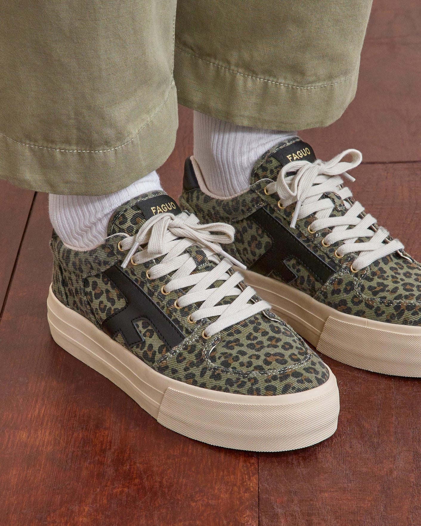 Tennis basses Walnut platform Tissu Dark kaki