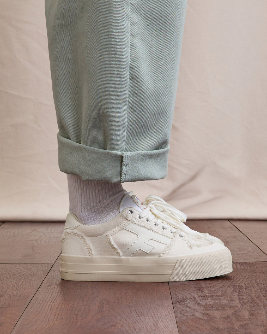 Tennis basses Walnut platform Tissu White