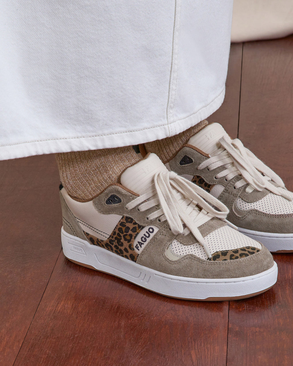 Baskets basses Ceiba Cuir-suede Ecru/taupe/leopard